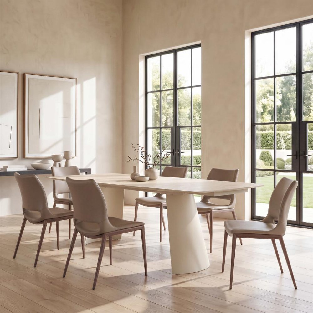 Set of Two Gray and Espresso Upholstered Faux Leather Dining Side Chairs