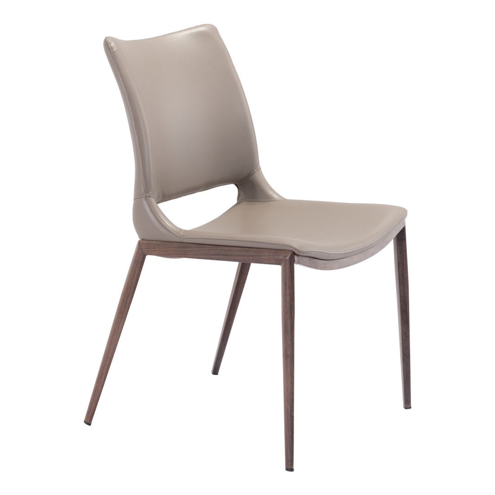 Set of Two Gray and Espresso Upholstered Faux Leather Dining Side Chairs