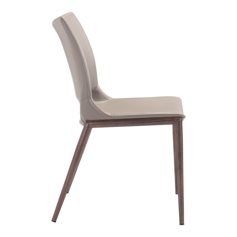 Set of Two Gray and Espresso Upholstered Faux Leather Dining Side Chairs