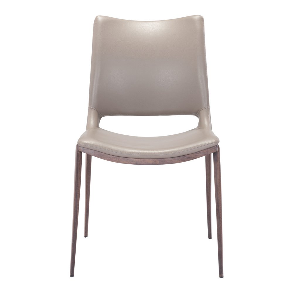 Set of Two Gray and Espresso Upholstered Faux Leather Dining Side Chairs