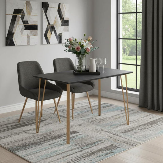 55" Black And Gold Wood And Steel Counter Height Dining Table