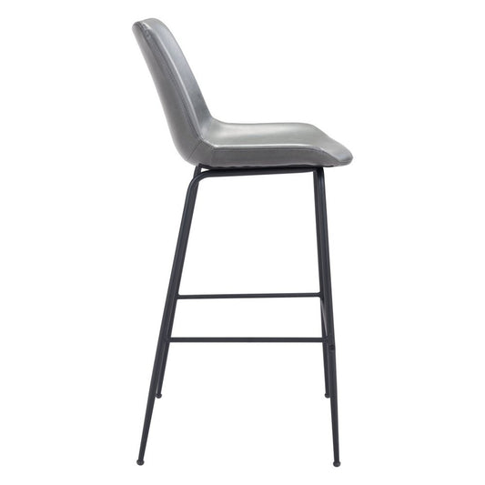31" Gray And Black Steel Low Back Bar Height Bar Chair