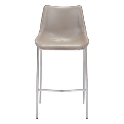 Set of Two 30" Gray And Silver Faux Leather And Steel Low Back Bar Height Bar Chairs