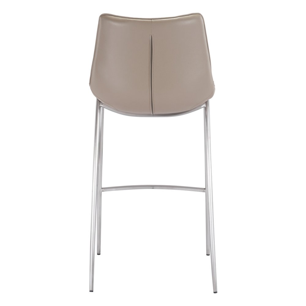 Set of Two 30" Gray And Silver Faux Leather And Steel Low Back Bar Height Bar Chairs