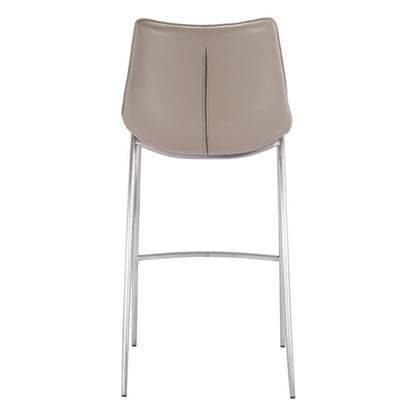 Set of Two 30" Gray And Silver Faux Leather And Steel Low Back Bar Height Bar Chairs