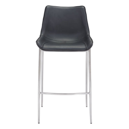 Set of Two 30" Black And Silver Faux Leather And Steel Low Back Bar Height Bar Chairs