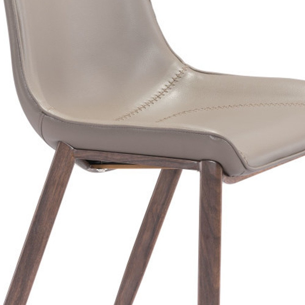 Set of Two 30" Gray And Brown Faux Leather And Steel Low Back Bar Height Bar Chairs