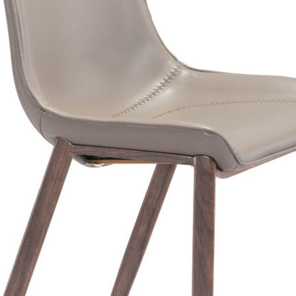 Set of Two 30" Gray And Brown Faux Leather And Steel Low Back Bar Height Bar Chairs
