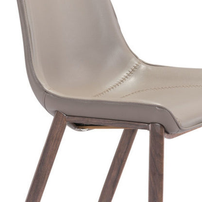 Set of Two 30" Gray And Brown Faux Leather And Steel Low Back Bar Height Bar Chairs
