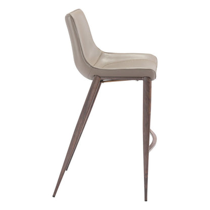 Set of Two 30" Gray And Brown Faux Leather And Steel Low Back Bar Height Bar Chairs