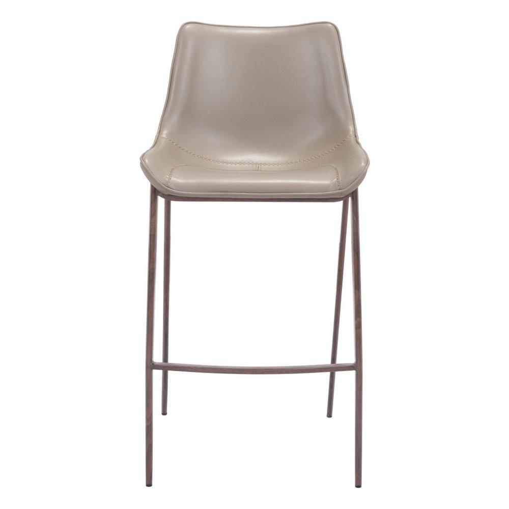 Set of Two 30" Gray And Brown Faux Leather And Steel Low Back Bar Height Bar Chairs