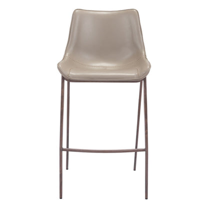 Set of Two 30" Gray And Brown Faux Leather And Steel Low Back Bar Height Bar Chairs