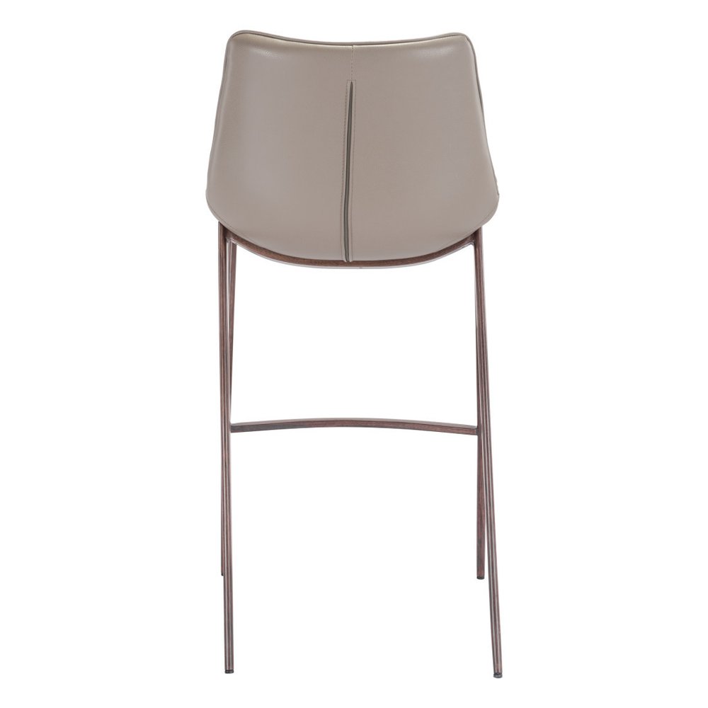 Set of Two 30" Gray And Brown Faux Leather And Steel Low Back Bar Height Bar Chairs