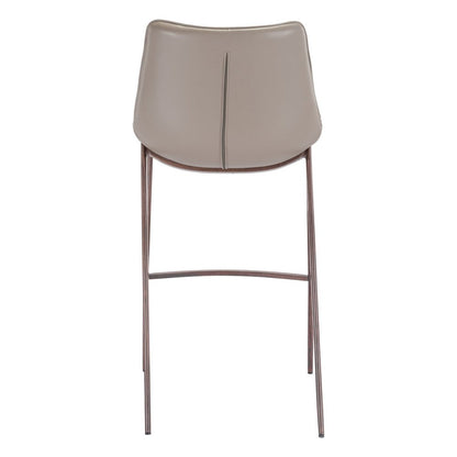 Set of Two 30" Gray And Brown Faux Leather And Steel Low Back Bar Height Bar Chairs