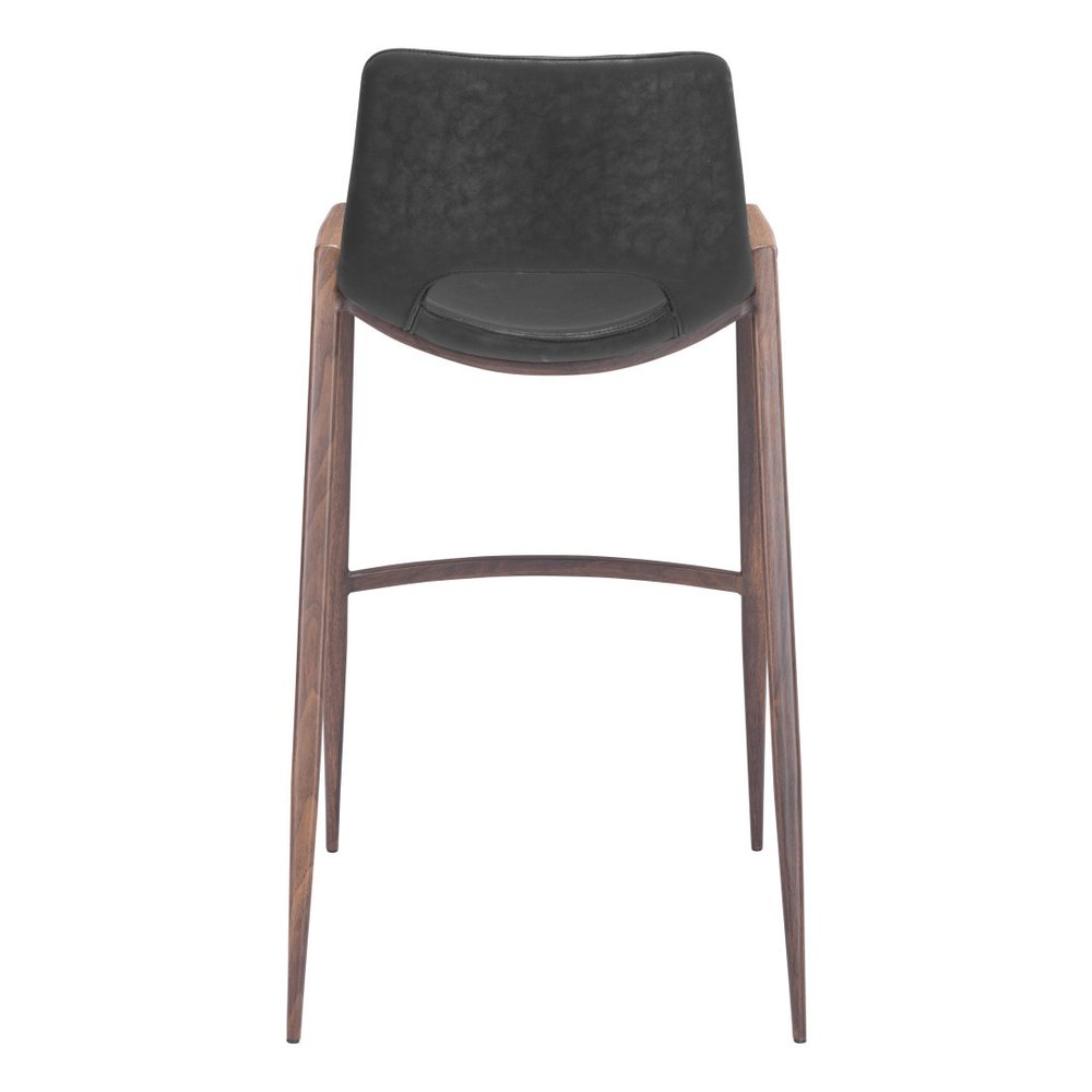 Set of Two 29" Black And Brown Faux Leather And Steel Low Back Bar Height Bar Chairs