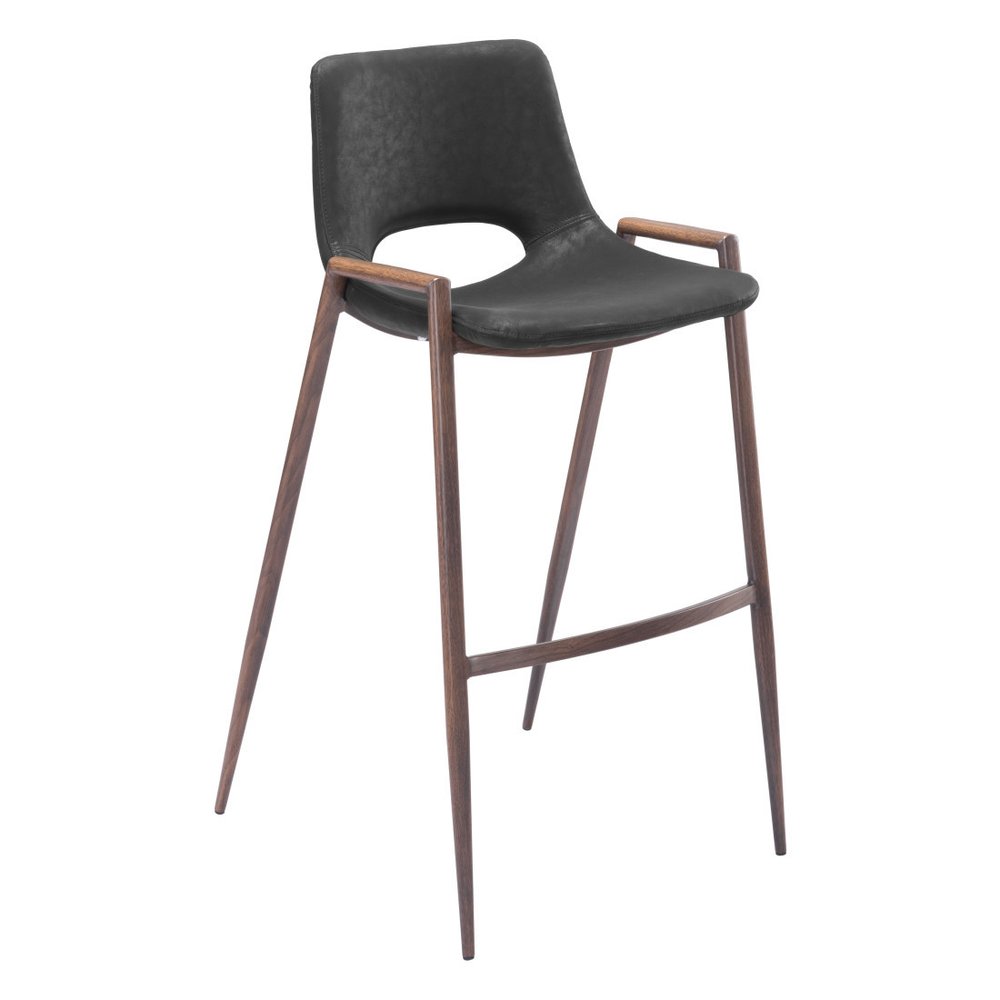 Set of Two 29" Black And Brown Faux Leather And Steel Low Back Bar Height Bar Chairs