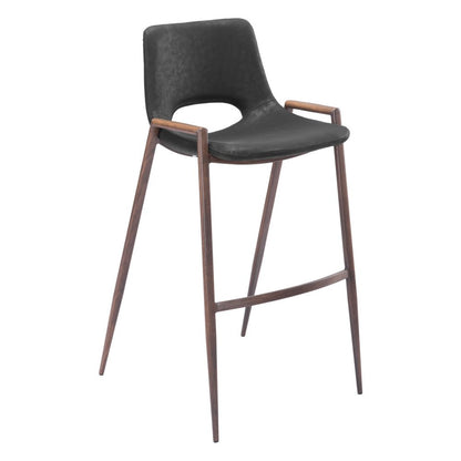Set of Two 29" Black And Brown Faux Leather And Steel Low Back Bar Height Bar Chairs