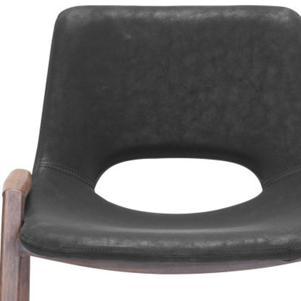 Set of Two 29" Black And Brown Faux Leather And Steel Low Back Bar Height Bar Chairs