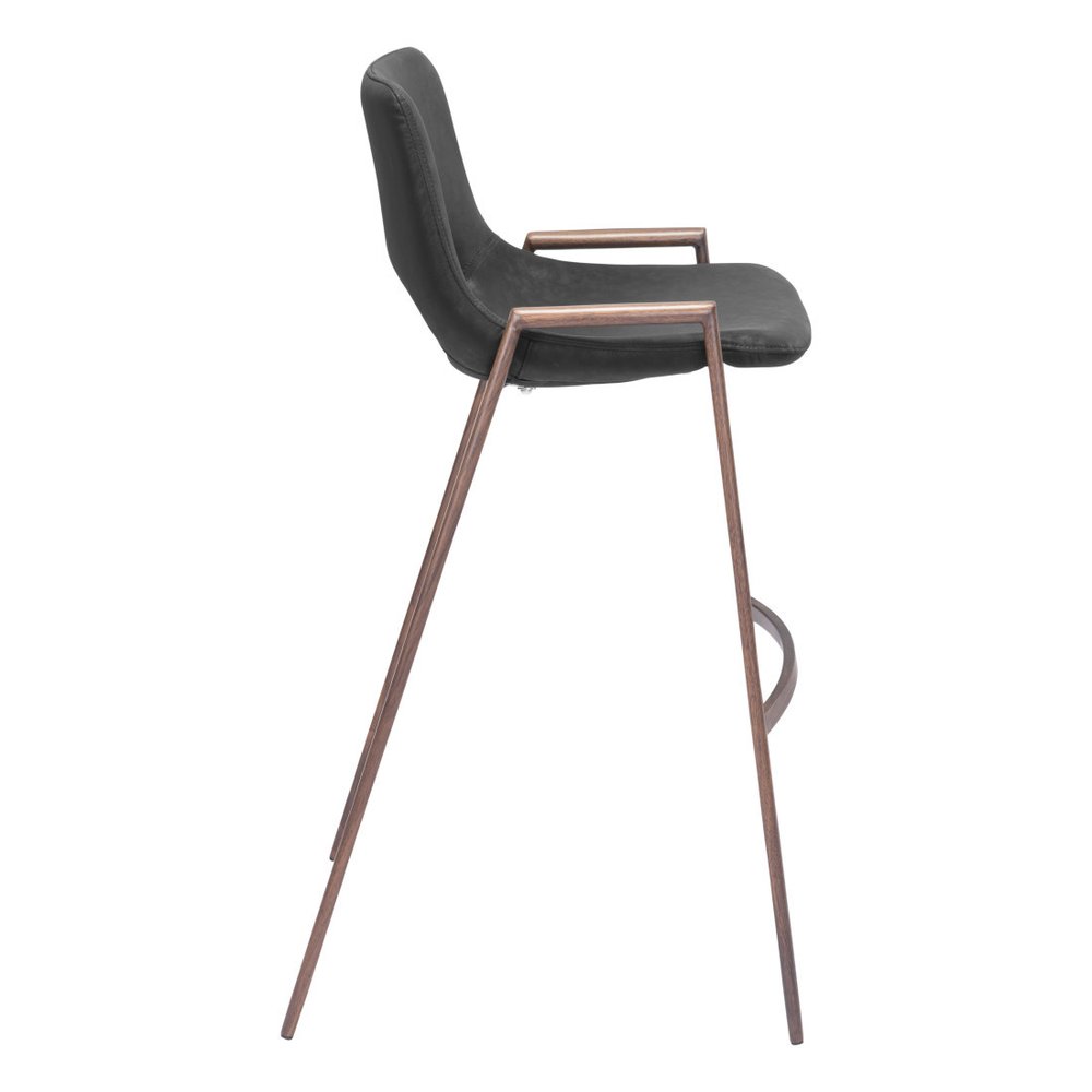Set of Two 29" Black And Brown Faux Leather And Steel Low Back Bar Height Bar Chairs
