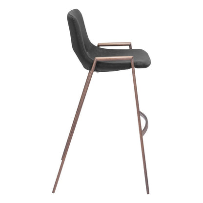 Set of Two 29" Black And Brown Faux Leather And Steel Low Back Bar Height Bar Chairs