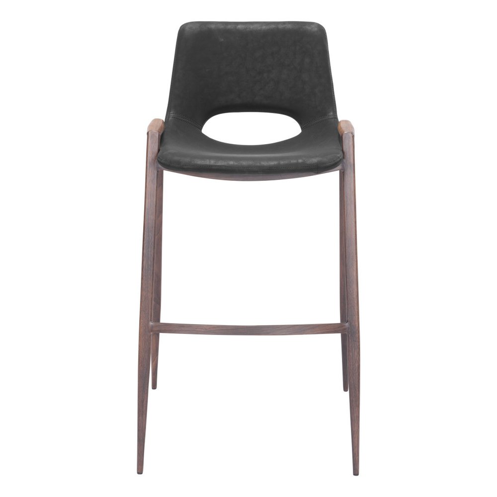 Set of Two 29" Black And Brown Faux Leather And Steel Low Back Bar Height Bar Chairs