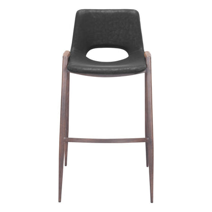 Set of Two 29" Black And Brown Faux Leather And Steel Low Back Bar Height Bar Chairs