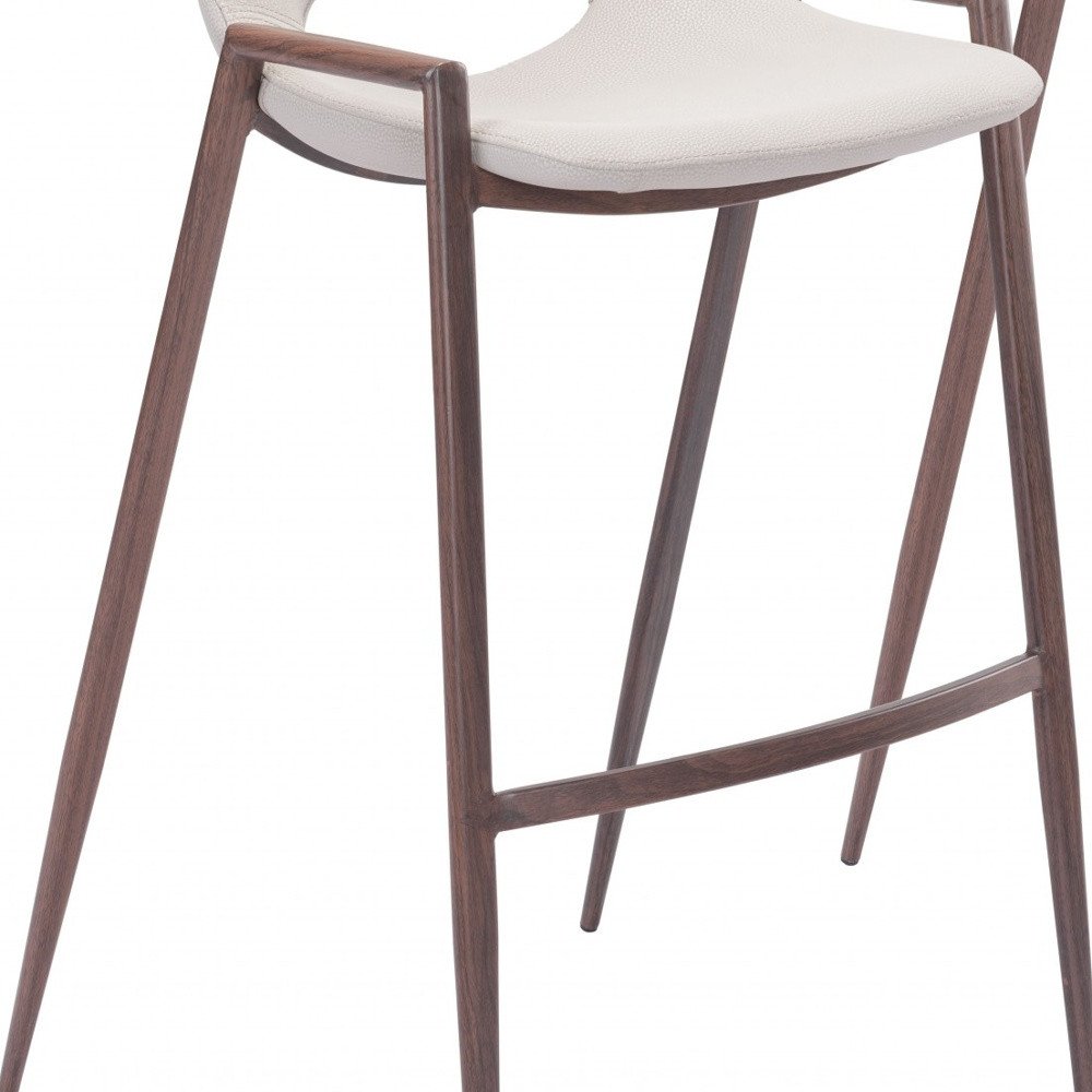 Set of Two 29" Beige And Brown Faux Leather And Steel Low Back Bar Height Bar Chairs