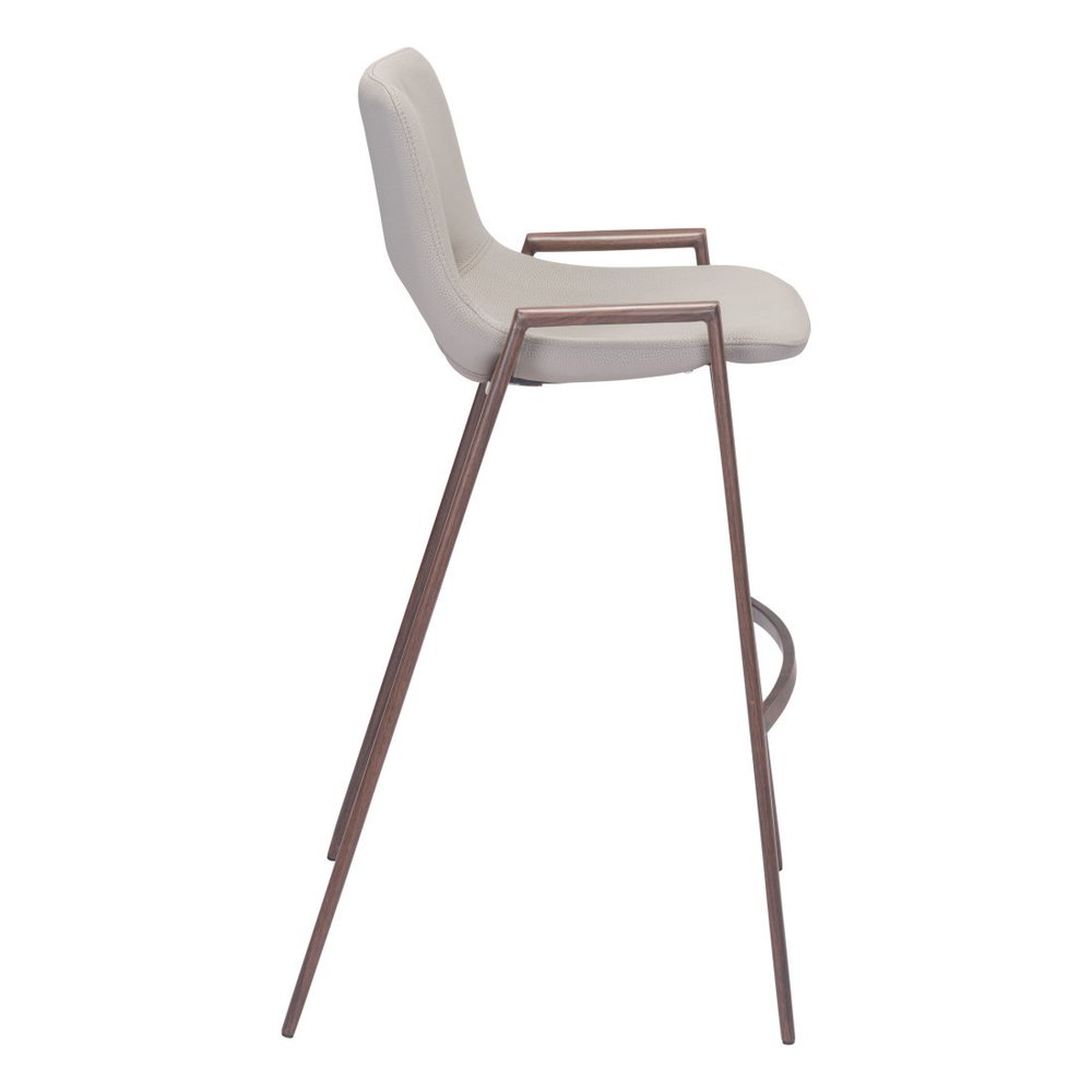 Set of Two 29" Beige And Brown Faux Leather And Steel Low Back Bar Height Bar Chairs
