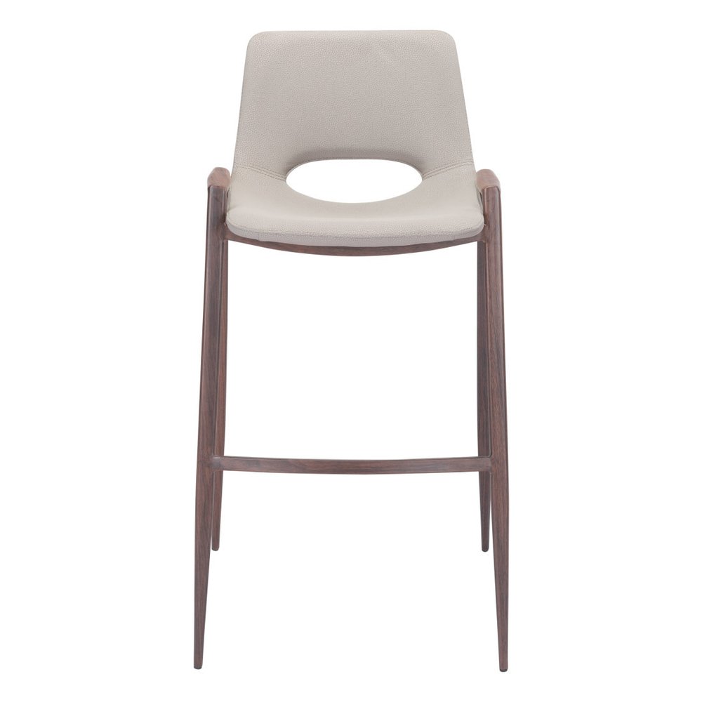 Set of Two 29" Beige And Brown Faux Leather And Steel Low Back Bar Height Bar Chairs