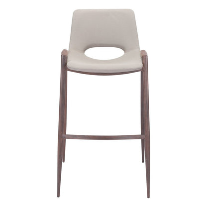 Set of Two 29" Beige And Brown Faux Leather And Steel Low Back Bar Height Bar Chairs