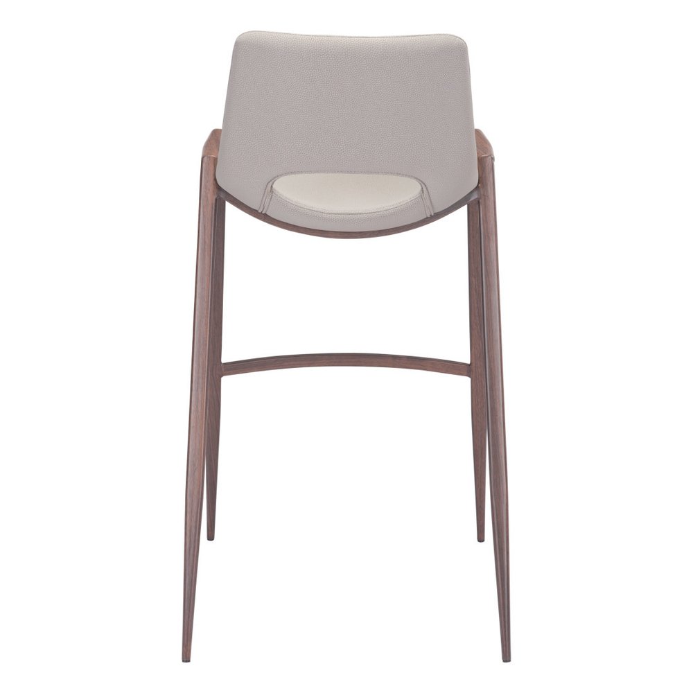 Set of Two 29" Beige And Brown Faux Leather And Steel Low Back Bar Height Bar Chairs