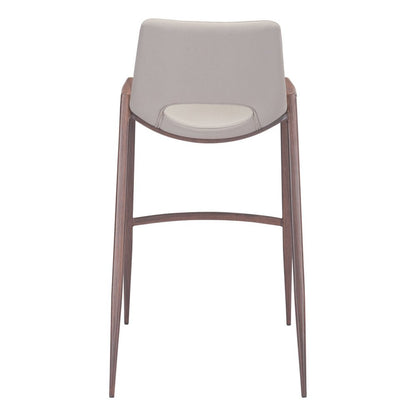 Set of Two 29" Beige And Brown Faux Leather And Steel Low Back Bar Height Bar Chairs