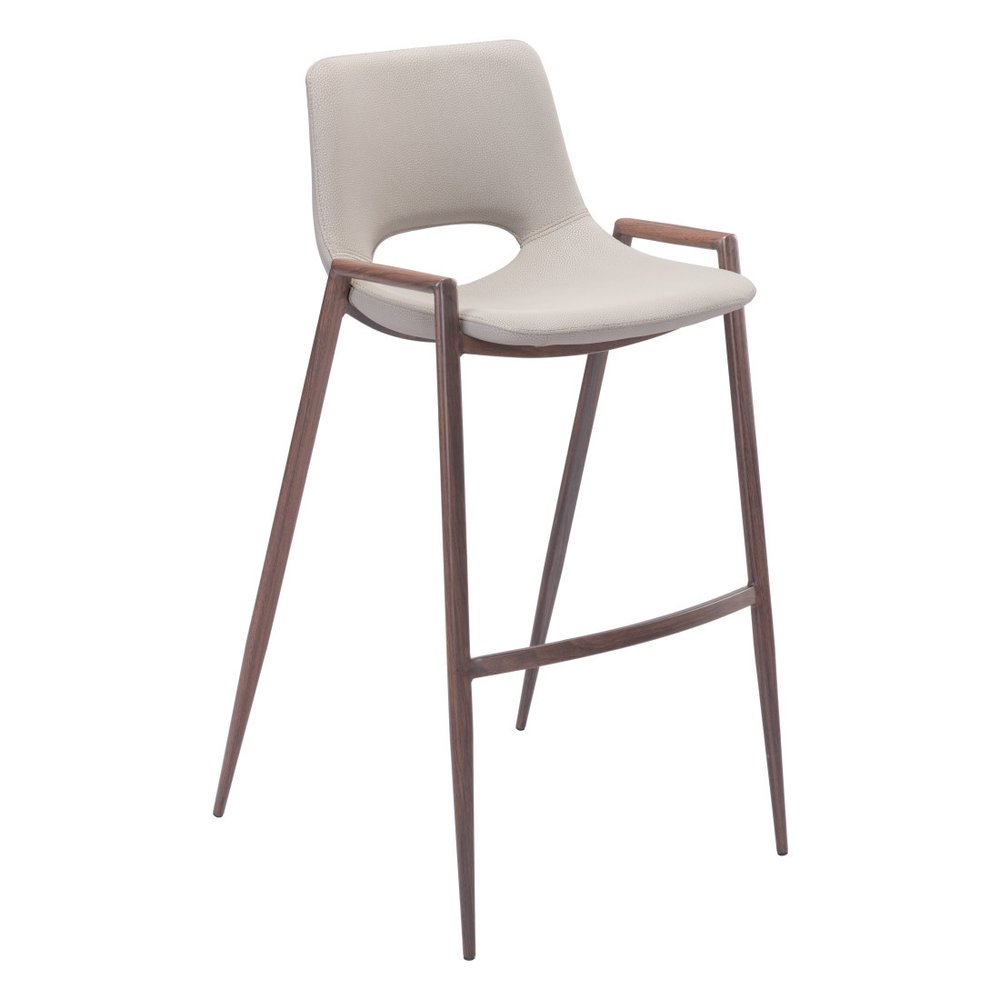 Set of Two 29" Beige And Brown Faux Leather And Steel Low Back Bar Height Bar Chairs