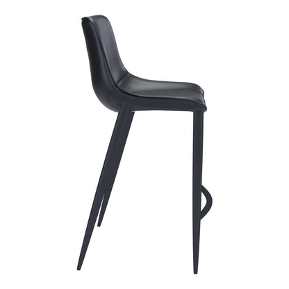 Set of Two 30" Black Faux Leather And Steel Low Back Bar Height Bar Chairs