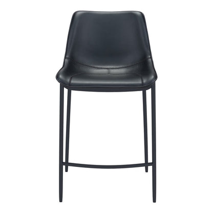 Set of Two 30" Black Faux Leather And Steel Low Back Bar Height Bar Chairs