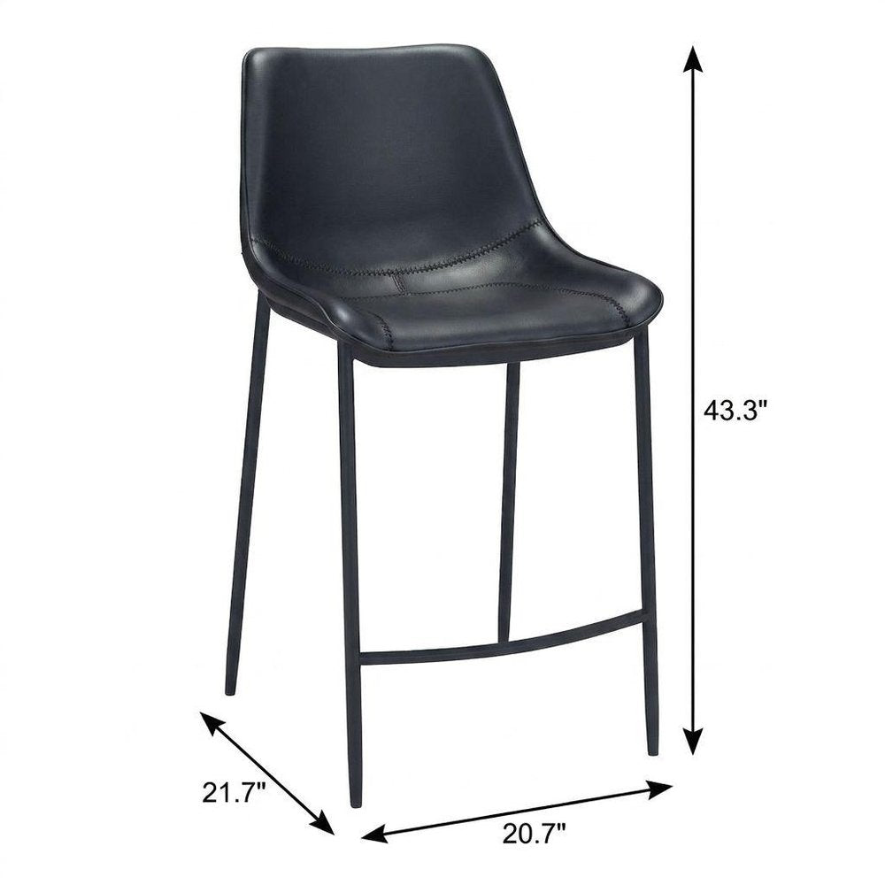 Set of Two 30" Black Faux Leather And Steel Low Back Bar Height Bar Chairs