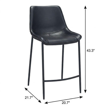 Set of Two 30" Black Faux Leather And Steel Low Back Bar Height Bar Chairs