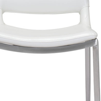 Set of Two 25" White And Silver Faux Leather And Steel Low Back Counter Height Bar Chairs