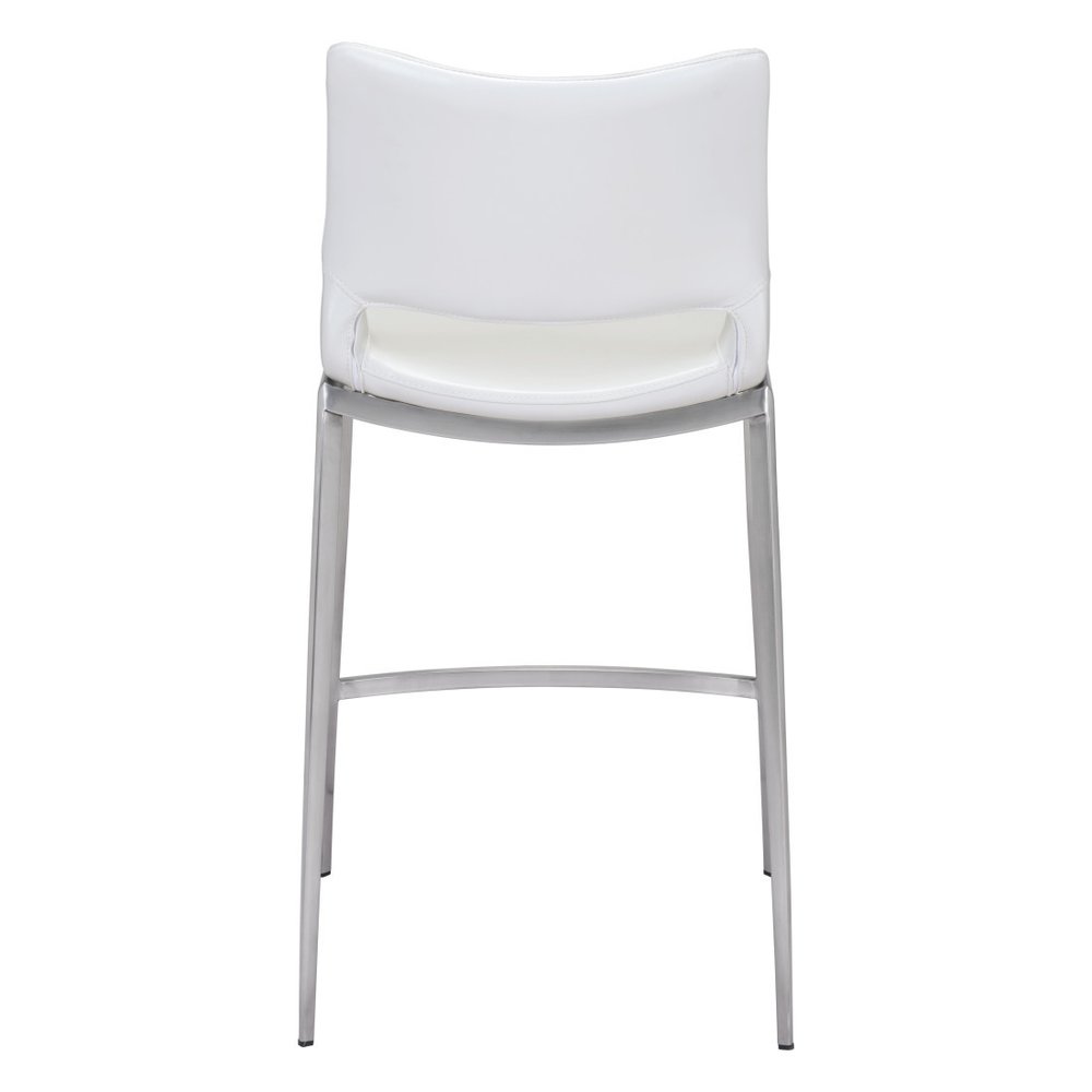 Set of Two 25" White And Silver Faux Leather And Steel Low Back Counter Height Bar Chairs