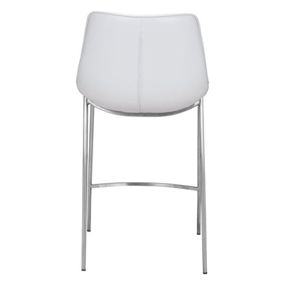Set of Two 26" White And Silver Faux Leather And Steel Low Back Counter Height Bar Chairs