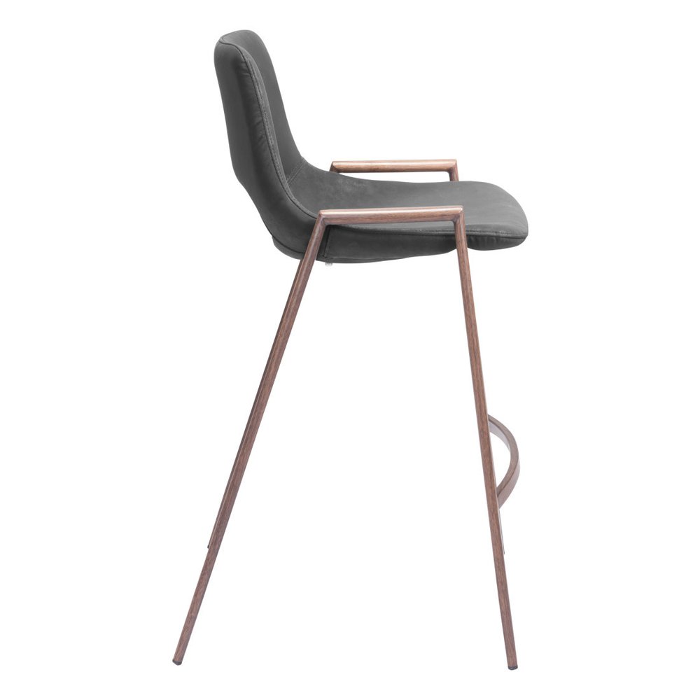 Set of Two 26" Black And Brown Faux Leather And Steel Low Back Counter Height Bar Chairs