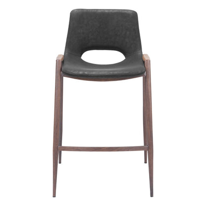 Set of Two 26" Black And Brown Faux Leather And Steel Low Back Counter Height Bar Chairs