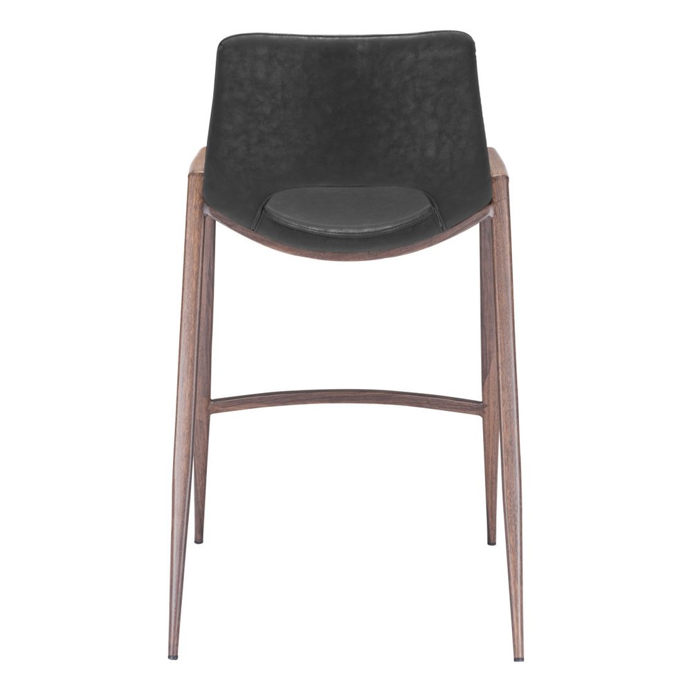 Set of Two 26" Black And Brown Faux Leather And Steel Low Back Counter Height Bar Chairs