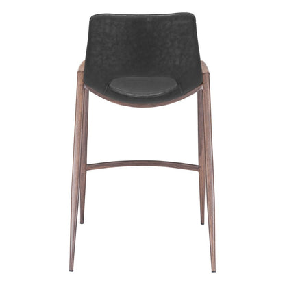 Set of Two 26" Black And Brown Faux Leather And Steel Low Back Counter Height Bar Chairs