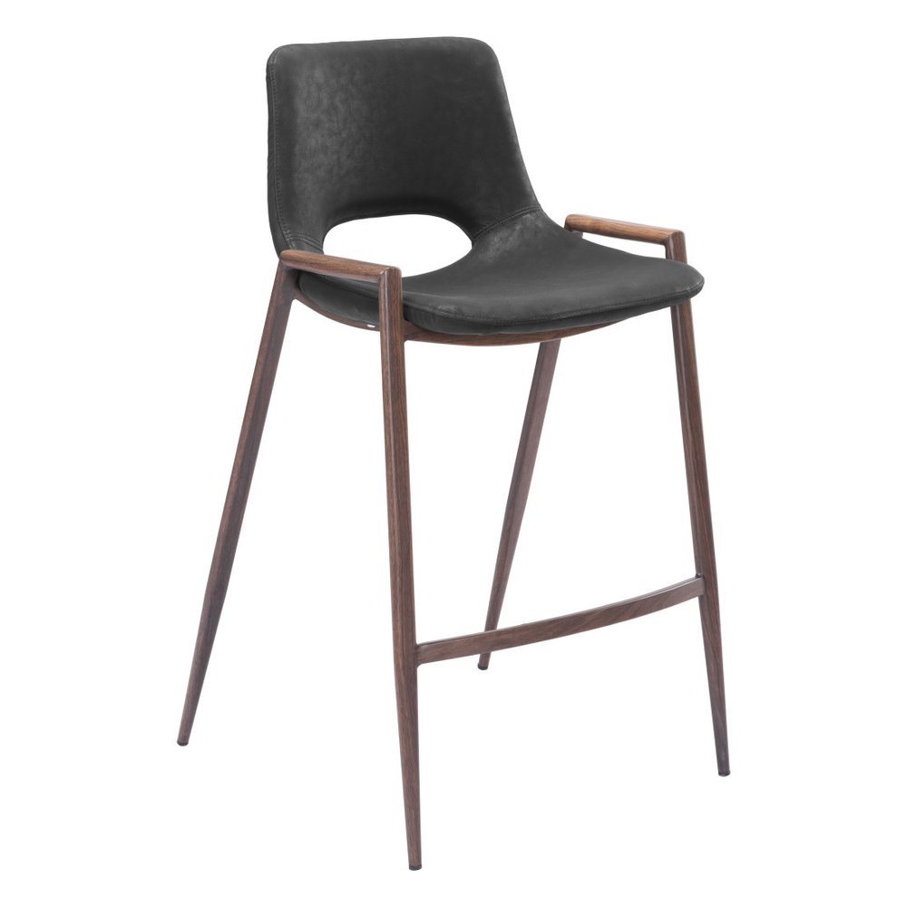 Set of Two 26" Black And Brown Faux Leather And Steel Low Back Counter Height Bar Chairs