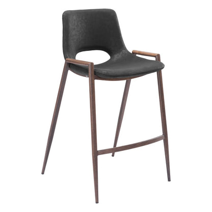 Set of Two 26" Black And Brown Faux Leather And Steel Low Back Counter Height Bar Chairs