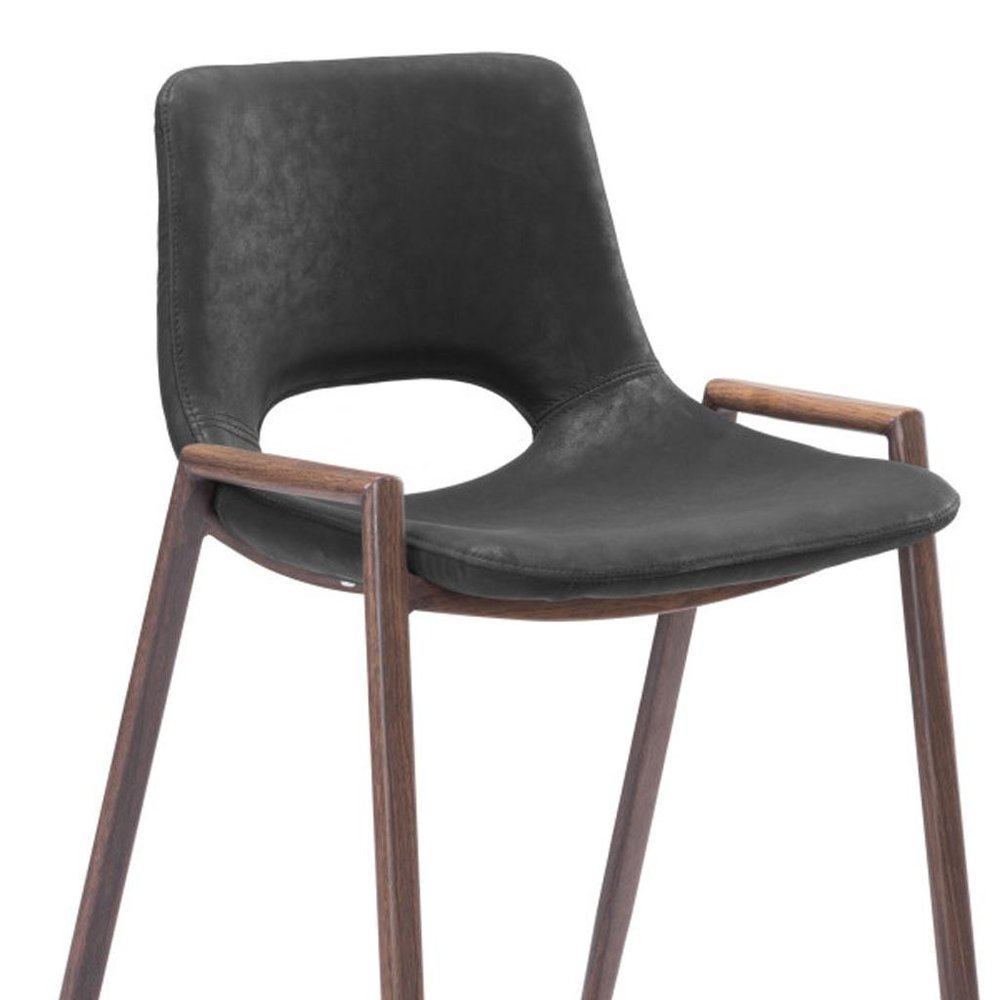Set of Two 26" Black And Brown Faux Leather And Steel Low Back Counter Height Bar Chairs