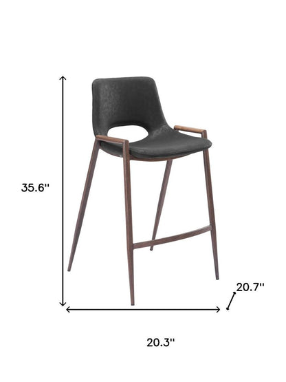 Set of Two 26" Black And Brown Faux Leather And Steel Low Back Counter Height Bar Chairs