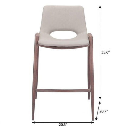 Set of Two 26" Beige And Brown Faux Leather And Steel Low Back Counter Height Bar Chairs