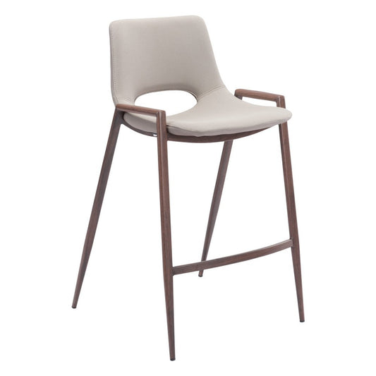 Set of Two 26" Beige And Brown Faux Leather And Steel Low Back Counter Height Bar Chairs